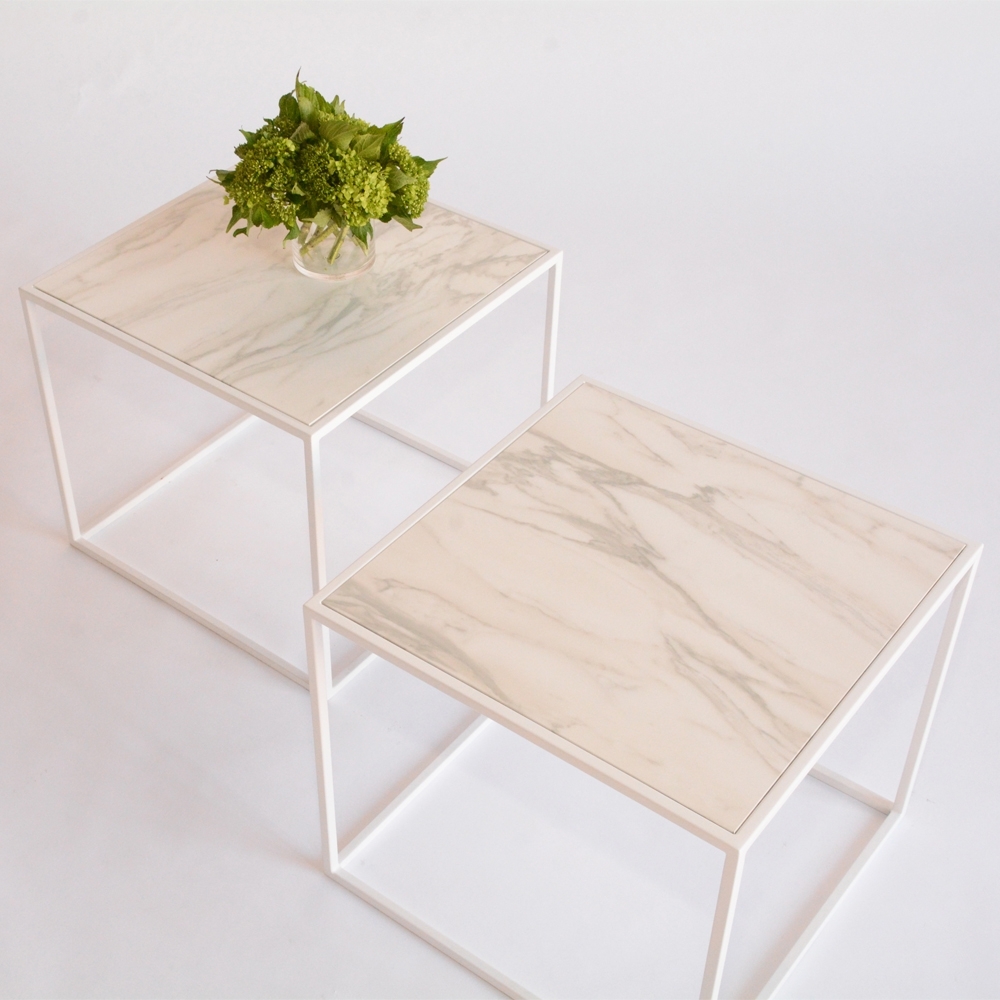 calvin side table faux marble white